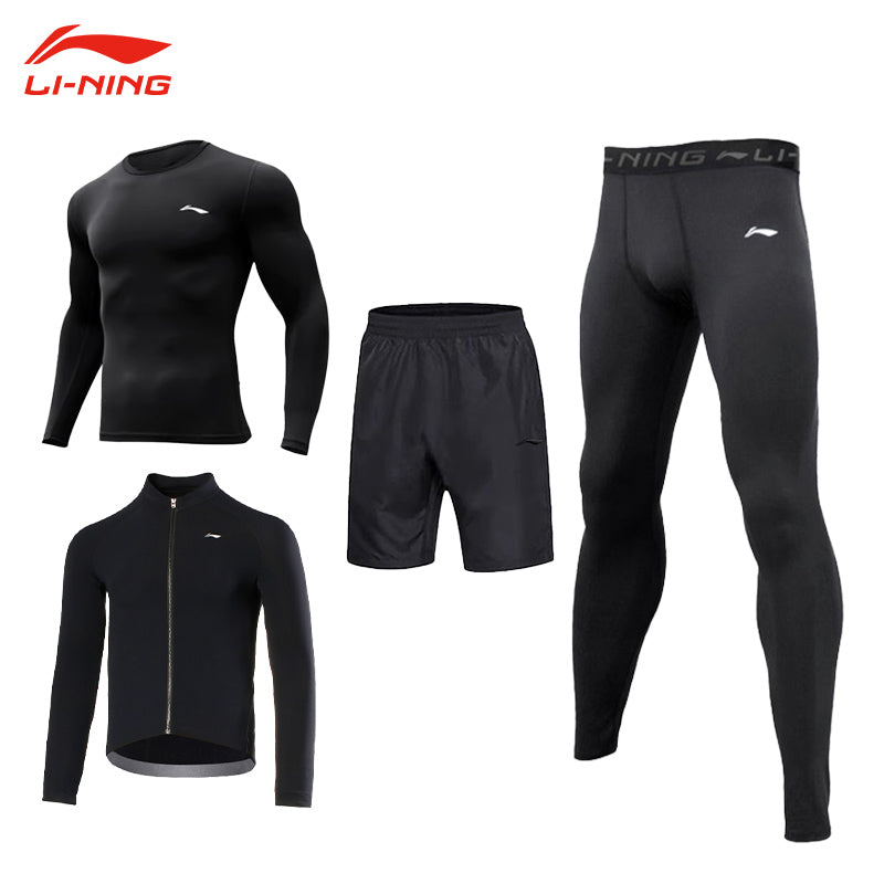 Li Ning Running Sports Suit Men's Gym Clothes Fall and Winter Quick Drying Clothes Tights Morning Running Winter Training Wear