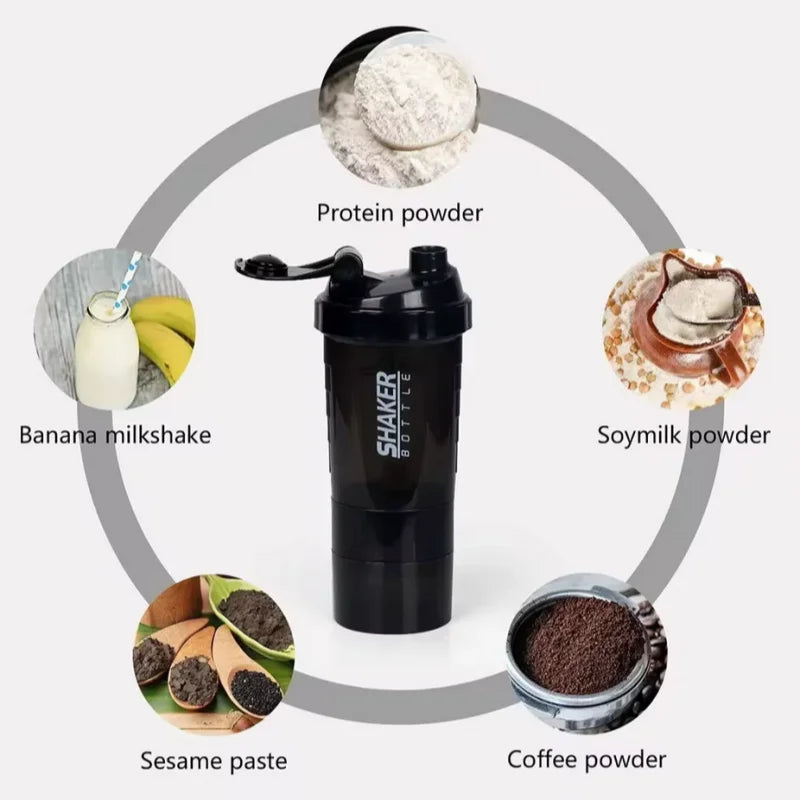 3 Layers Shaker Protein Bottle Powder Shake Cup Water Bottle Plastic Mixing Cup Body Building Exercise Bottle