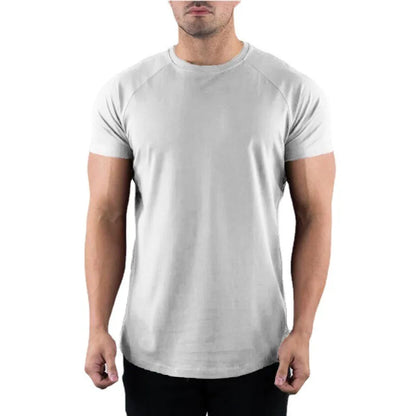 Plain Gym T-shirt Men Summer Fitness Clothing O-Neck Short Sleeve T shirt Cotton Slim Fit Tshirt Bodybuilding Workout Tees Tops