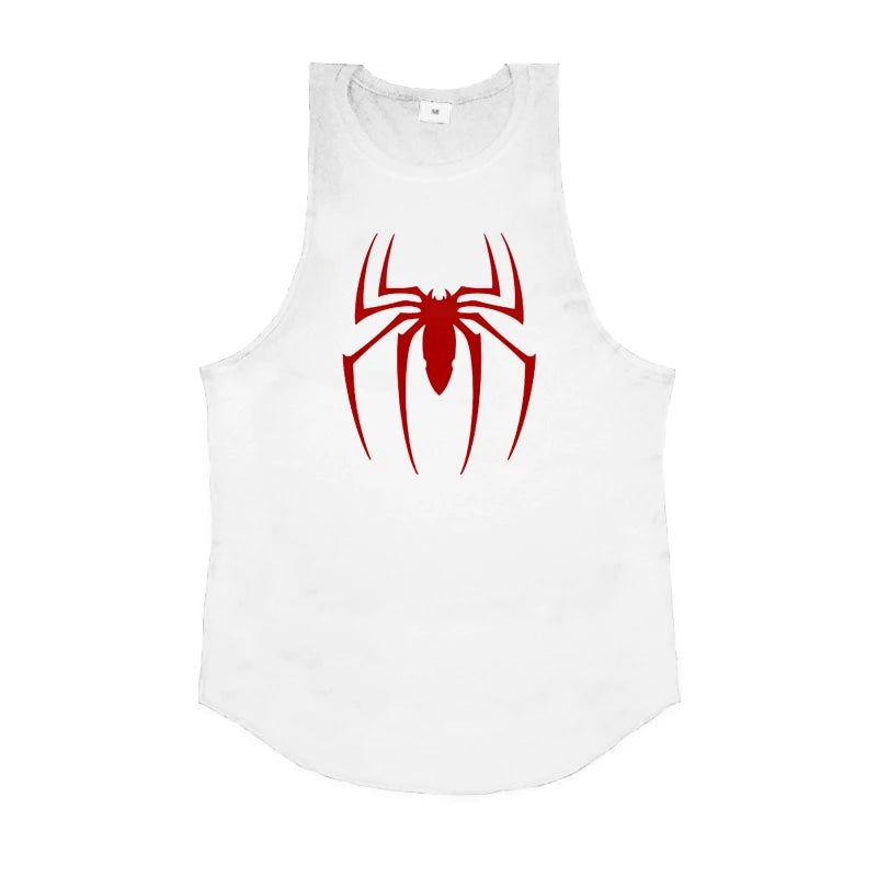 Red Spider Printed Running Tank Tops Gym Fitness Cotton Breathable Sleeveless T-Shirt Mens Bodybuilding Loose Training Clothing