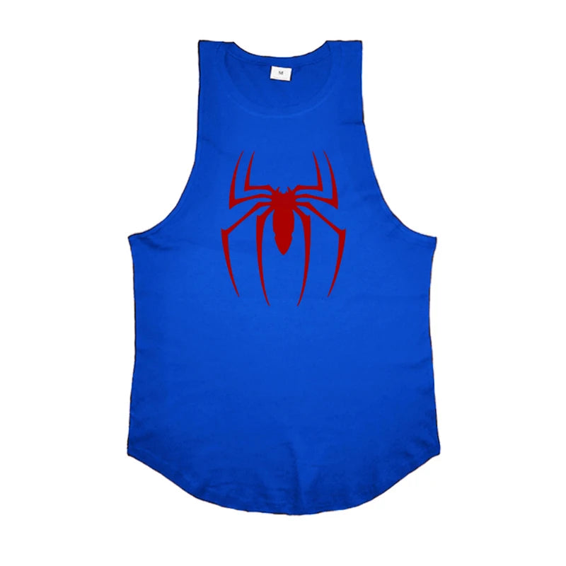 Red Spider Printed Running Tank Tops Gym Fitness Cotton Breathable Sleeveless T-Shirt Mens Bodybuilding Loose Training Clothing