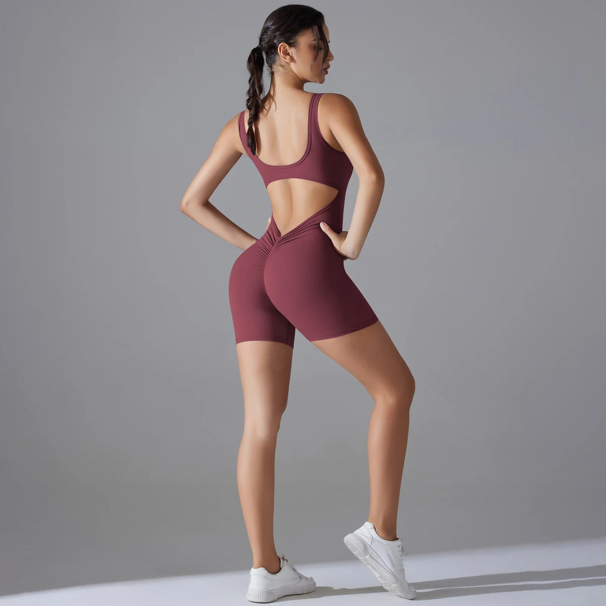 New V Back Scrunch Sports Jumpsuit Women Gym Rompers Sleeveless Sportswear Bodysuits Women Casual One-Piece Suit Yoga Clothing