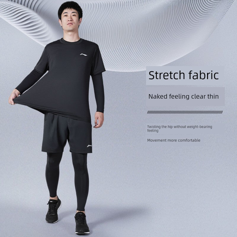 Li Ning Running Sports Suit Men's Gym Clothes Fall and Winter Quick Drying Clothes Tights Morning Running Winter Training Wear