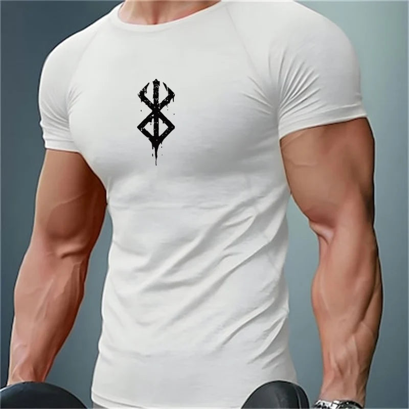 Men's Print Compression Shirts Summer Short Sleeve Rash Guard Gym Workout T-shirt Athletic Quick Dry Baselayer Undershirts Tops