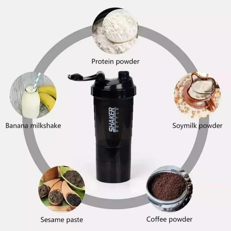 3 Layers Shaker Protein Bottle Powder Shake Cup Large Capacity Water Bottle Mixing Cup Body Building Exercise Mixing Bottle