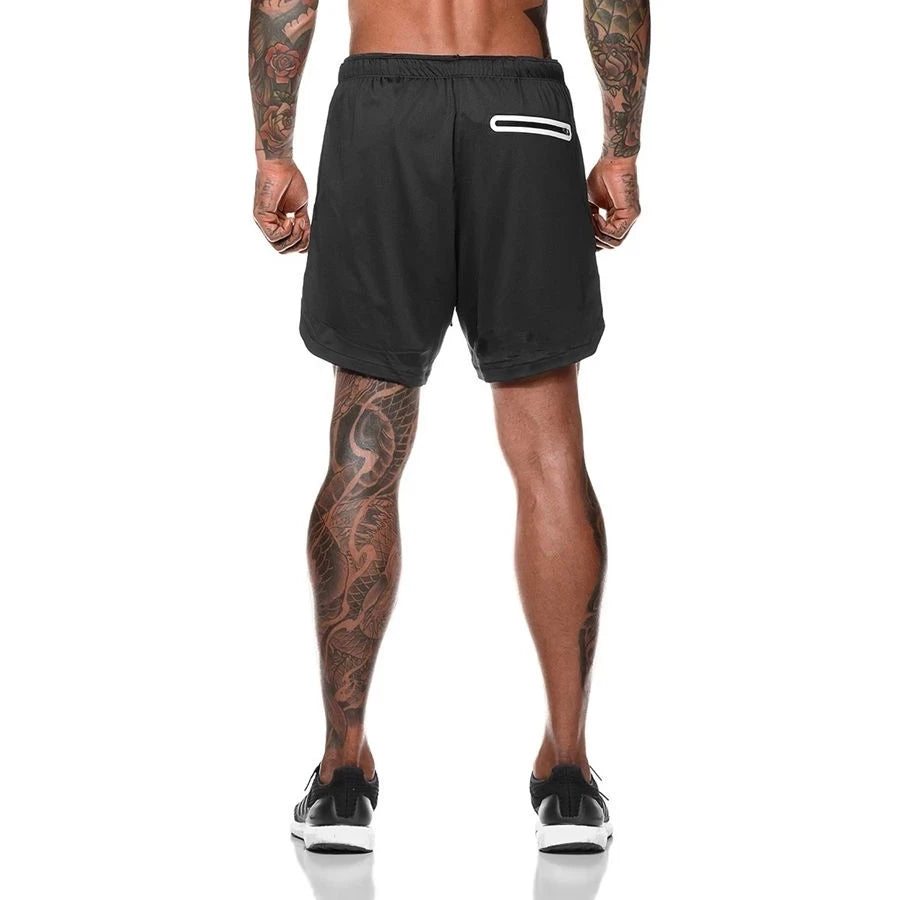 Men Sport Shorts  Sportswear Double-deck Running Shorts 2 In 1 Beach Bottoms Summer Gym Fitness Training Jogging Short Pants Men