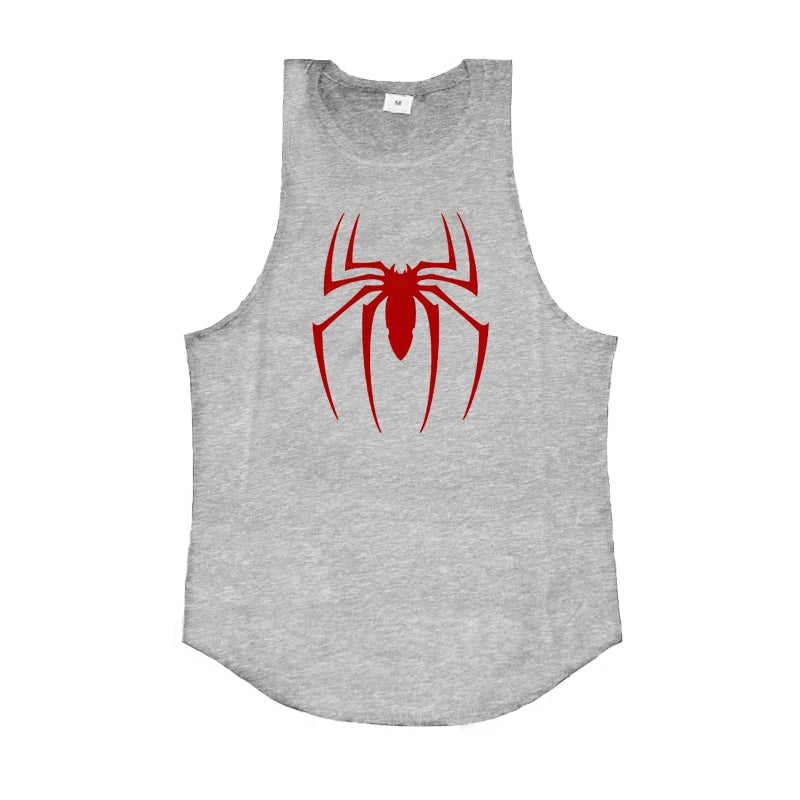 Red Spider Printed Running Tank Tops Gym Fitness Cotton Breathable Sleeveless T-Shirt Mens Bodybuilding Loose Training Clothing