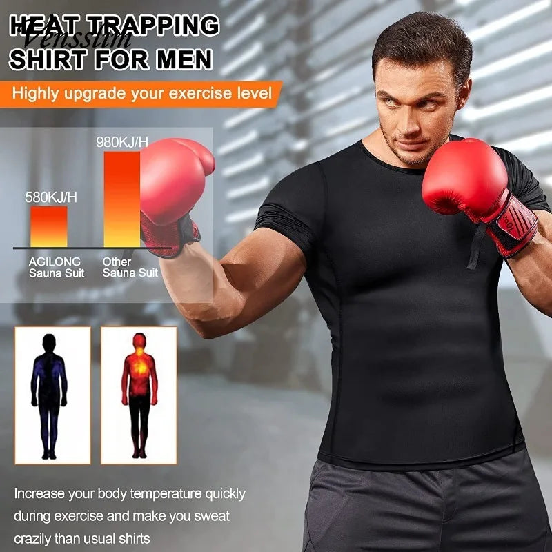 Men Sauna Sweat Vest Heat Trapping Compression Waist Trainer Shirts Gym Sauna Suit Workout Slimming Body Shaper for Weight Loss