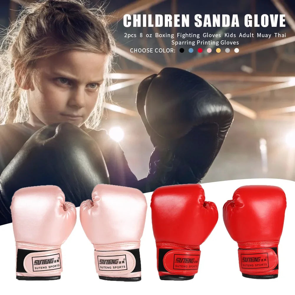 2pcs Boxing Training Fighting Gloves Leather Kids Muay Thai Kickboxing Gloves