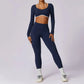 2 Pieces Women Tracksuit Yoga Set Workout Sportswear Gym Clothing Fitness Long Sleeve Crop Top High Waist Leggings Sports Suits