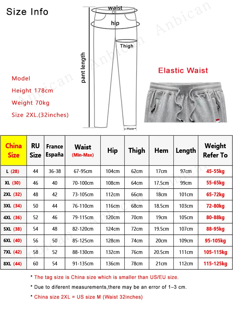 Spring Autumn Men Sweatpants Sportswear Fitness Gym Straight Cotton Track Pants Male Loose Joggers Trousers Plus Size 8XL