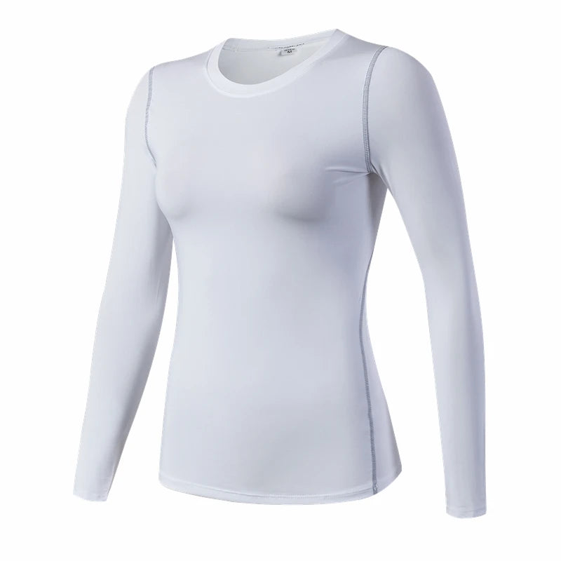 Base Layer Fitness Sport Shirt Quick Dry Women long Sleeves Top Gym jogging lady T-shirt Train Workout Clothing White Yoga Shirt